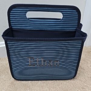 Thirty-One Striped Blue and Black Tote Bag - ETHAN Lettering